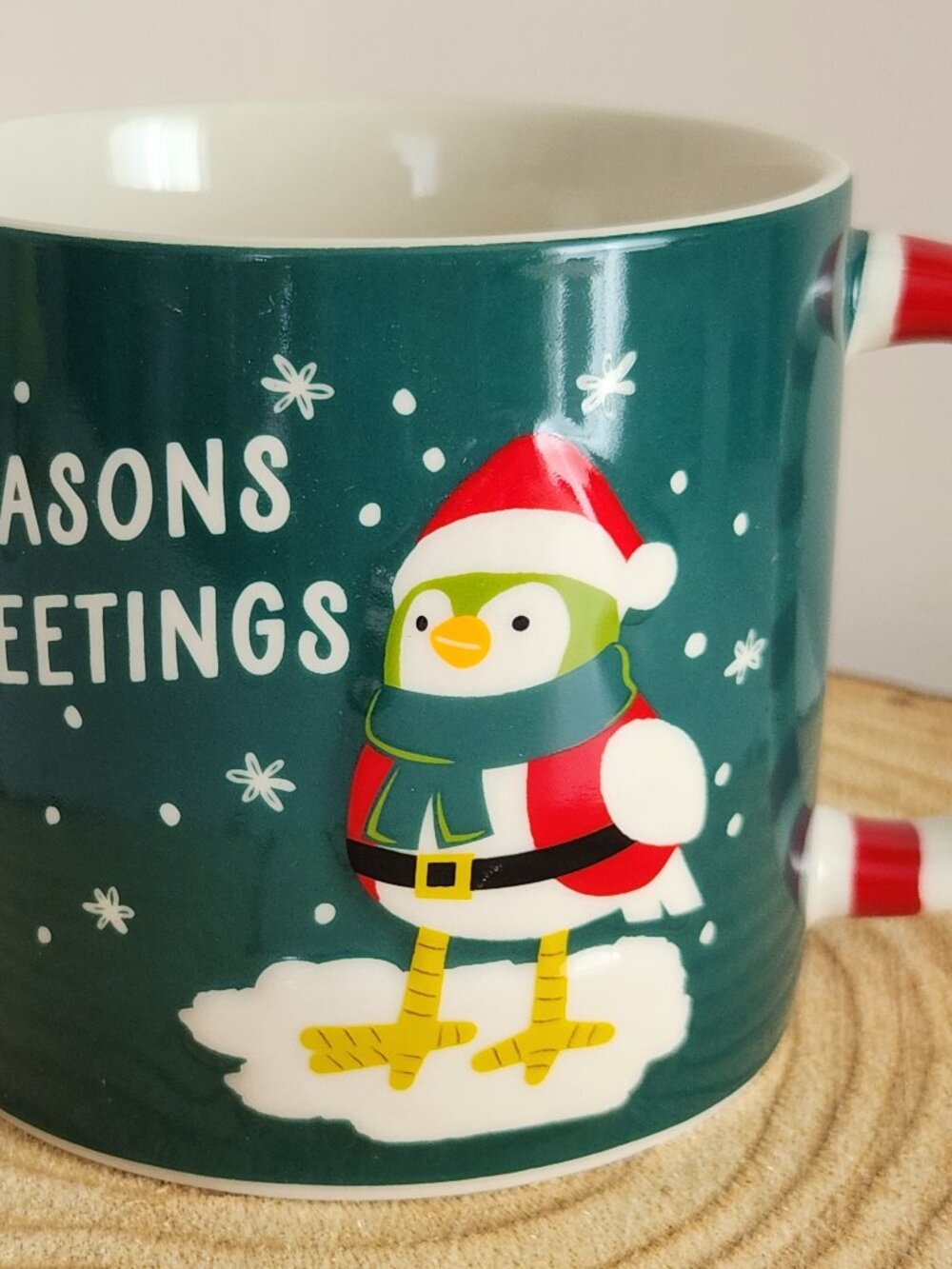 Wondershop “Seasons Tweetings” Stoneware Teal Holiday Mug - Candy Cane Handle